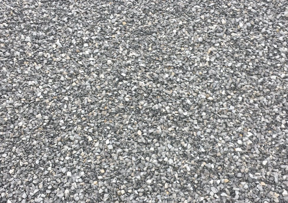 A close up of the ground surface of a gravel road.