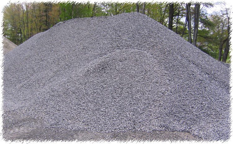A pile of gravel sitting in the middle of a forest.